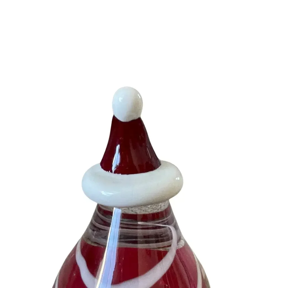 Hand Blown Art Glass CHRISTMAS CARDINAL 7in Red & White Candy Cane Swirl New